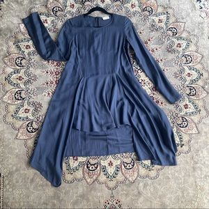 Margon Navy Silk Blend Asymmetrical Long Sleeve Dress EU 40 Lagenlook Minimalist